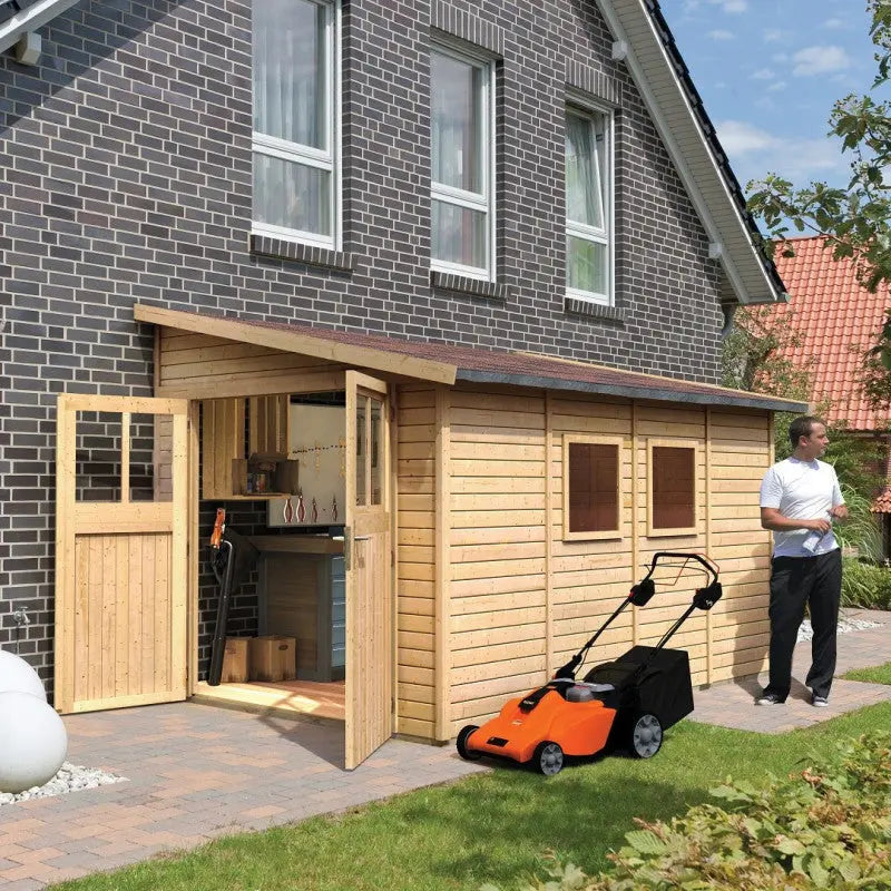 Abri de jardin adossé en bois certifié 8,27m² Bomlitz 4 - Karibu Ma boutique