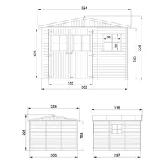 Abri de jardin en panneaux 17mm - 303x297cm - sans plancher - Timbela Ma boutique