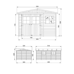 Abri de jardin en panneaux 17mm - 303x493cm - avec plancher - Timbela Ma boutique