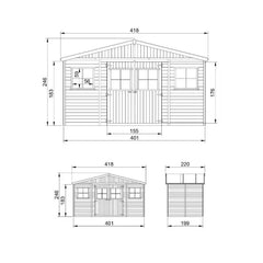 Abri de jardin en panneaux 17mm - 401x199cm - sans plancher - Timbela Ma boutique