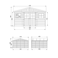 Abri de jardin en panneaux 17mm - 401x395cm - avec plancher - Timbela Ma boutique