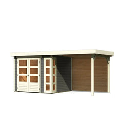 Abri de jardin en bois massif gris terre 5,25m² Kerko 3 avec appentis 240cm et paroi arrière – Karibu Ma boutique
