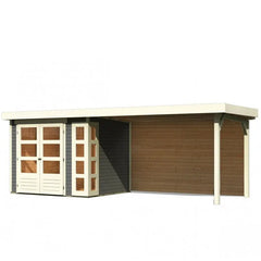 Abri de jardin en bois massif gris terre 5,25m² Kerko 3 avec appentis 280cm et paroi arrière – Karibu Ma boutique