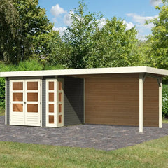 Abri de jardin en bois massif gris terre 5,25m² Kerko 3 avec appentis 280cm et paroi arrière – Karibu Ma boutique