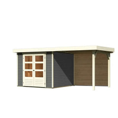Abri de jardin en bois massif gris terre 5,95m² Askola 3,5 avec appentis 240cm et paroi arrière - Karibu Ma boutique