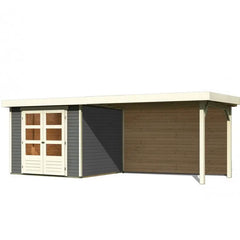 Abri de jardin en bois massif gris terre 5,95m² Askola 3,5 avec appentis 280cm et paroi arrière – Karibu Ma boutique