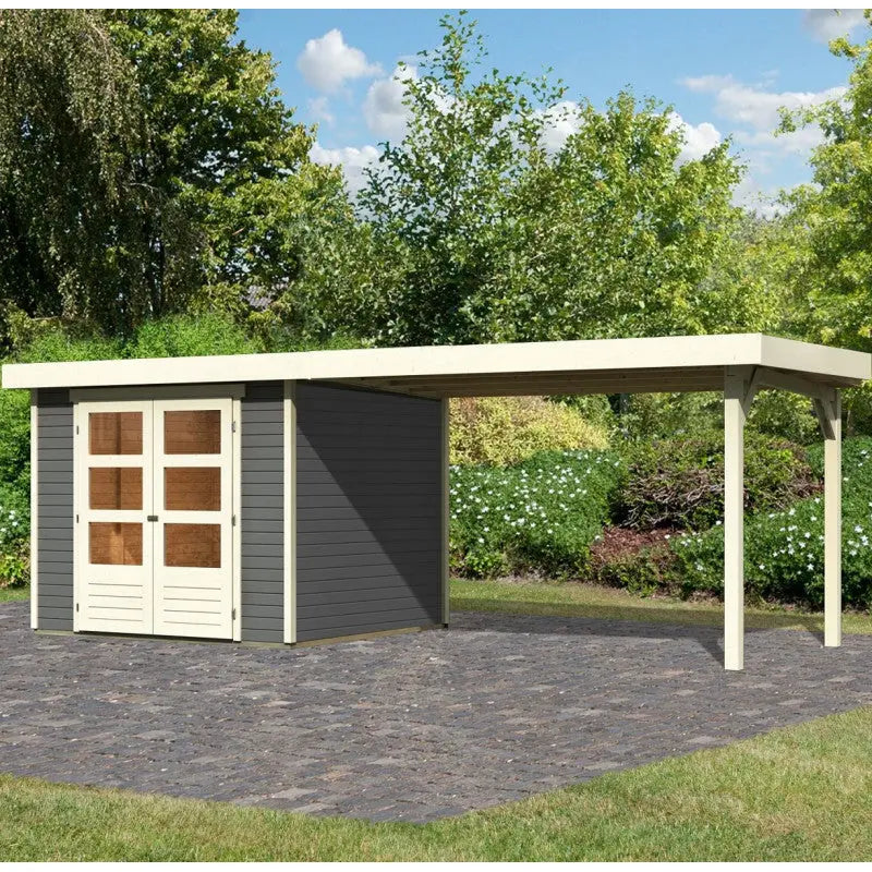 Abri de jardin en bois massif gris terre 5,95m² Askola 3,5 avec appentis 280cm – Karibu Ma boutique