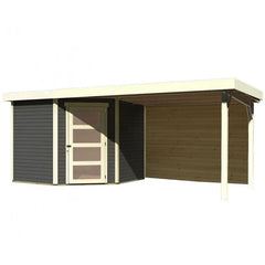 Abri de jardin en bois massif gris terre 5,95m² Schwandorf 5 avec appentis 280cm et paroi arrière – Karibu Ma boutique
