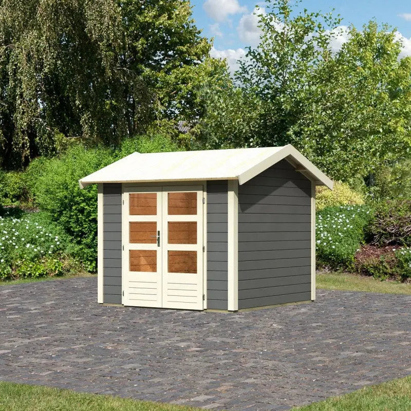 Abri de jardin en bois massif gris terre 5,95m² Theres 3 – Karibu Ma boutique
