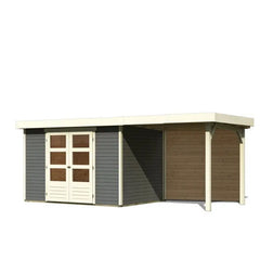 Abri de jardin en bois massif gris terre 6,55m² Askola 4 avec appentis 240cm et paroi arrière - Karibu Ma boutique