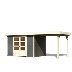 Abri de jardin en bois massif gris terre 6,55m² Askola 4 avec appentis 240cm - Karibu Ma boutique