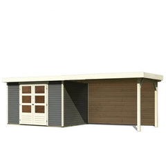 Abri de jardin en bois massif gris terre 6,55m² Askola 4 avec appentis 280cm et paroi arrière – Karibu Ma boutique