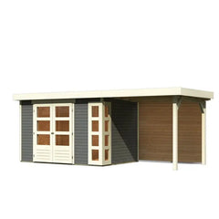 Abri de jardin en bois massif gris terre 6,55m² Kerko 4 avec appentis 240cm et paroi arrière – Karibu Ma boutique