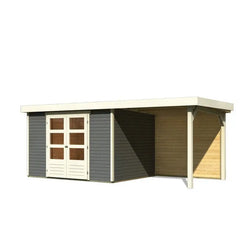 Abri de jardin en bois massif gris terre 7,43m² Askola 5 avec appentis 240cm et paroi arrière - Karibu Ma boutique