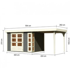 Abri de jardin en bois massif gris terre 7,43m² Kerko 5 avec appentis 240cm – Karibu Ma boutique