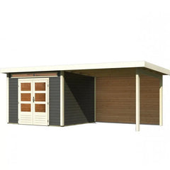 Abri de jardin en bois massif gris terre 7,50m² Kandern 6 avec appentis 320cm et paroi arrière – Karibu Ma boutique