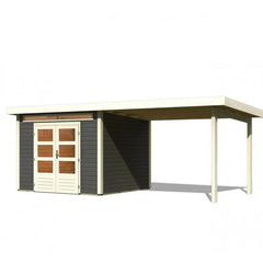 Abri de jardin en bois massif gris terre 7,50m² Kandern 6 avec appentis 320cm – Karibu Ma boutique