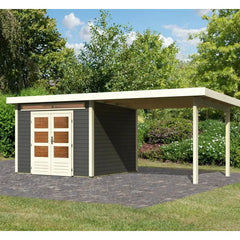 Abri de jardin en bois massif gris terre 7,50m² Kandern 6 avec appentis 320cm – Karibu Ma boutique