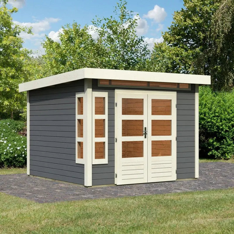 Abri de jardin en bois massif gris terre 7,50m² Kastorf 6 – Karibu Ma boutique