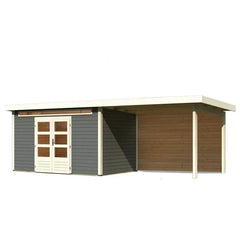 Abri de jardin en bois massif gris terre 8,88m² Kandern 7 avec appentis 320cm et paroi arrière – Karibu Ma boutique