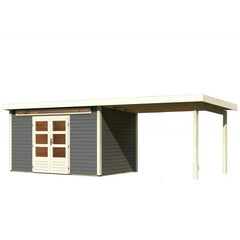 Abri de jardin en bois massif gris terre 8,88m² Kandern 7 avec appentis 320cm – Karibu Ma boutique