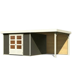 Abri de jardin en bois massif gris terre 9,24m² Askola 6 avec appentis 240cm et paroi arrière - Karibu Ma boutique