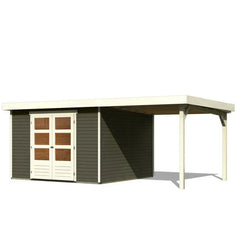 Abri de jardin en bois massif gris terre 9,24m² Askola 6 avec appentis 240cm - Karibu Ma boutique