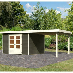 Abri de jardin en bois massif gris terre 9,24m² Askola 6 avec appentis 280cm – Karibu Ma boutique