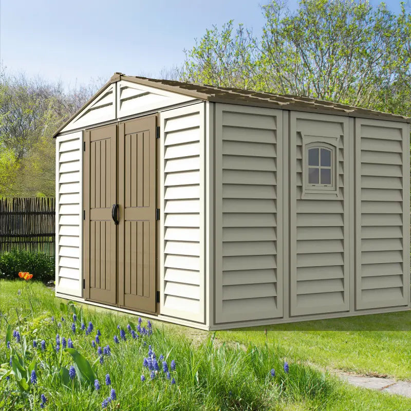 Abri de jardin en PVC 8,05m² Woodbridge + kit de fondation DURAMAX Ma boutique