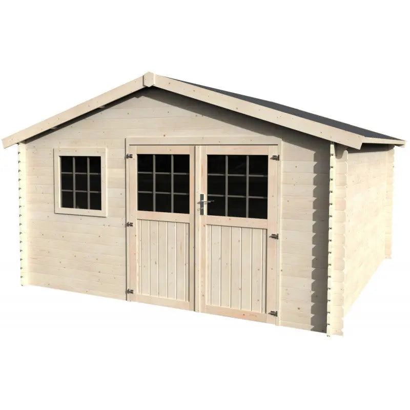 Abri de jardin Floran 17,31m² en bois massif 28mm avec double porte et fênetre – Décor et Jardin Ma boutique