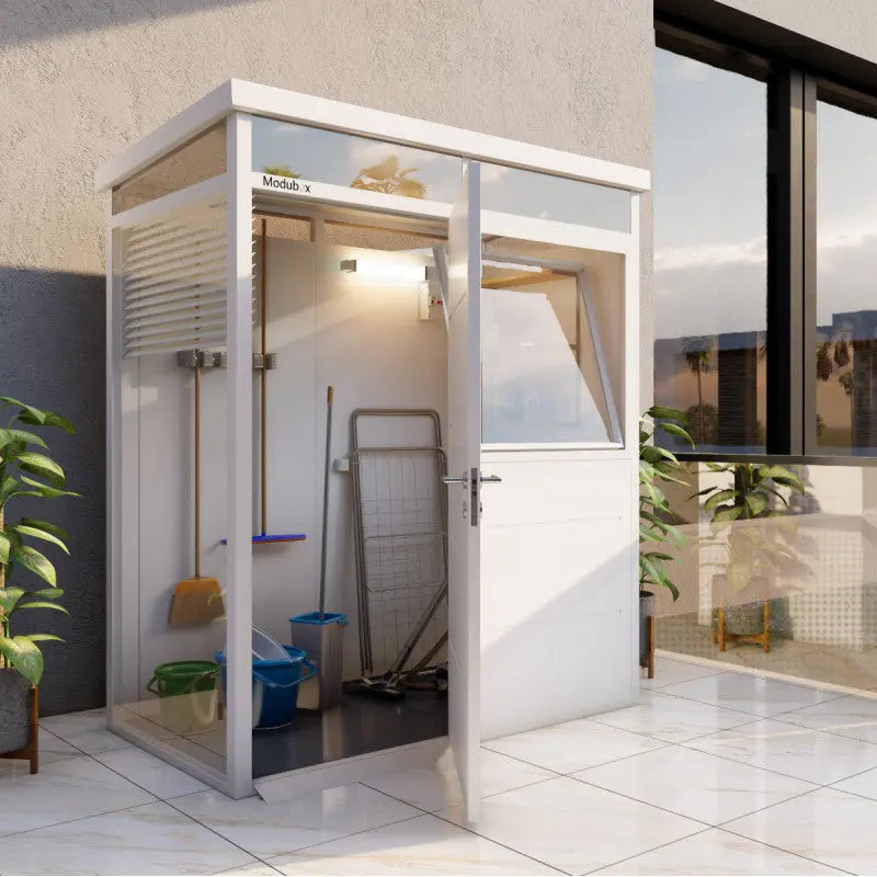 Abri de jardin modulaire isolé 2x1m blanc - plancher inclus - Everbox Ma boutique