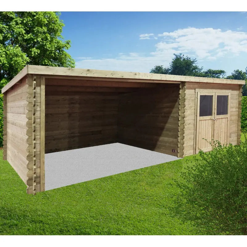 Abri de jardin Rohan 8,88m² en bois traité autoclave 28mm avec terrasse couverte - SOLID Ma boutique