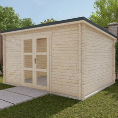 Abri de jardin toit plat 12m² PENTY - madriers 28mm brut - tuiles métalliques - Gardy Shelter Ma boutique