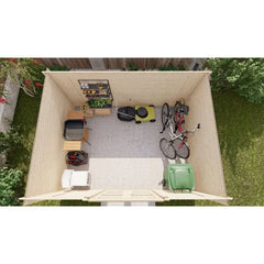 Abri de jardin toit plat 12m² PENTY - madriers 28mm brut - tuiles métalliques - Gardy Shelter Ma boutique