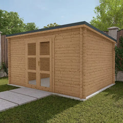 Abri de jardin toit plat 12m² PENTY - madriers 28mm traité - tuiles métalliques - Gardy Shelter Ma boutique