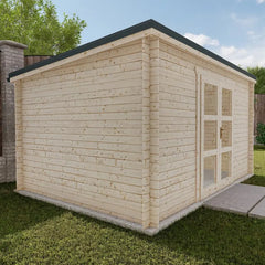 Abri de jardin toit plat 12m² PENTY - madriers 40mm brut - tuiles métalliques - Gardy Shelter Ma boutique