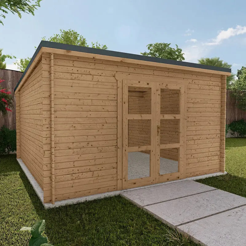 Abri de jardin toit plat 16m² PENTY - madriers 40mm traité - tuiles métalliques - Gardy Shelter Ma boutique