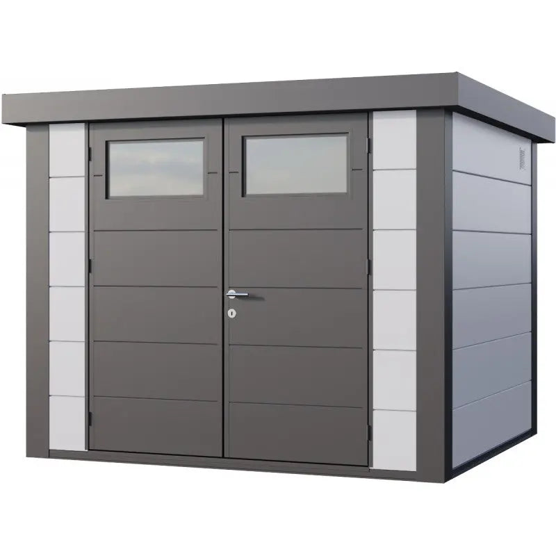 Abri en acier galvanisé gris blanc 6,4m² avec double porte Eleganto 2724 Telluria Ma boutique