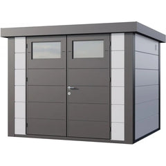 Abri en acier galvanisé gris blanc 6,4m² avec double porte Eleganto 2724 Telluria Ma boutique