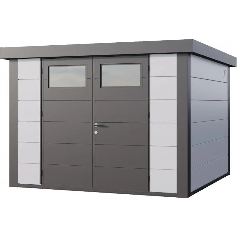Abri en acier galvanisé gris blanc 8,9m² avec double porte Eleganto 3030 Telluria Ma boutique