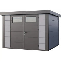 Abri en acier galvanisé gris clair 8,9m² avec double porte Eleganto 3030 Telluria Ma boutique
