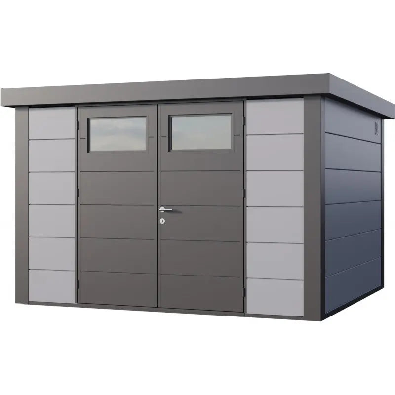Abri en acier galvanisé gris clair 9,8m² avec double porte Eleganto 3330 Telluria Ma boutique