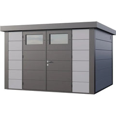 Abri en acier galvanisé gris clair 9,8m² avec double porte Eleganto 3330 Telluria Ma boutique