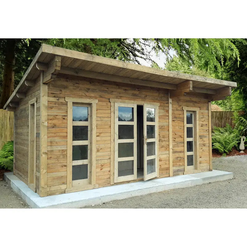 Abri en bois 19m² isolation parois 100mm traité marron Gardy Shelter Ma boutique