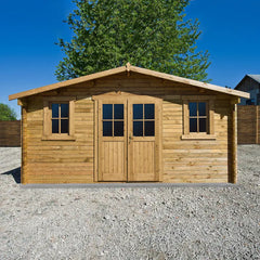 Abri en bois massif 19,8m² PLUS 28mm traité teinté marron Gardy Shelter Ma boutique