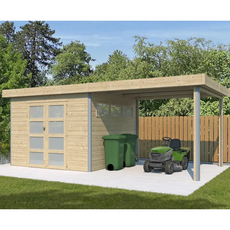 Abri Kasuko S 8,7m² + extension 285cm en bois massif 28mm avec profils de coins en aluminium + porte et fenêtre – Gardenas Ma boutique