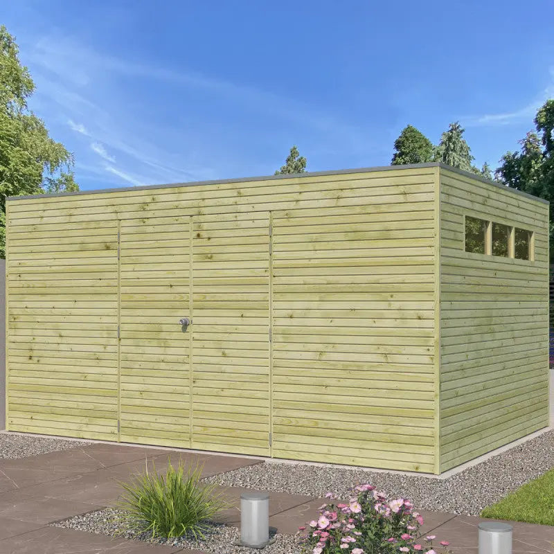 Abri Qube 12,6m² en bois traité autoclave 27mm avec porte double battante + fenêtre  – Gardenas Ma boutique