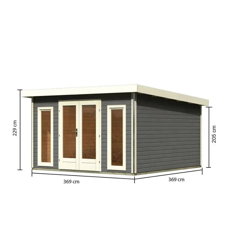 Abri toit plat 13,60m² bois massif gris terre 40mm Radeburg 3 – Karibu Ma boutique