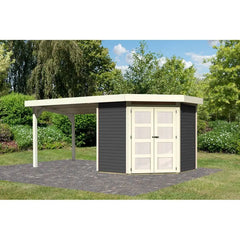 Abri toit plat 4,62m² Goldendorf 3 + auvent en bois vitrifié gris 19mm - Karibu Ma boutique