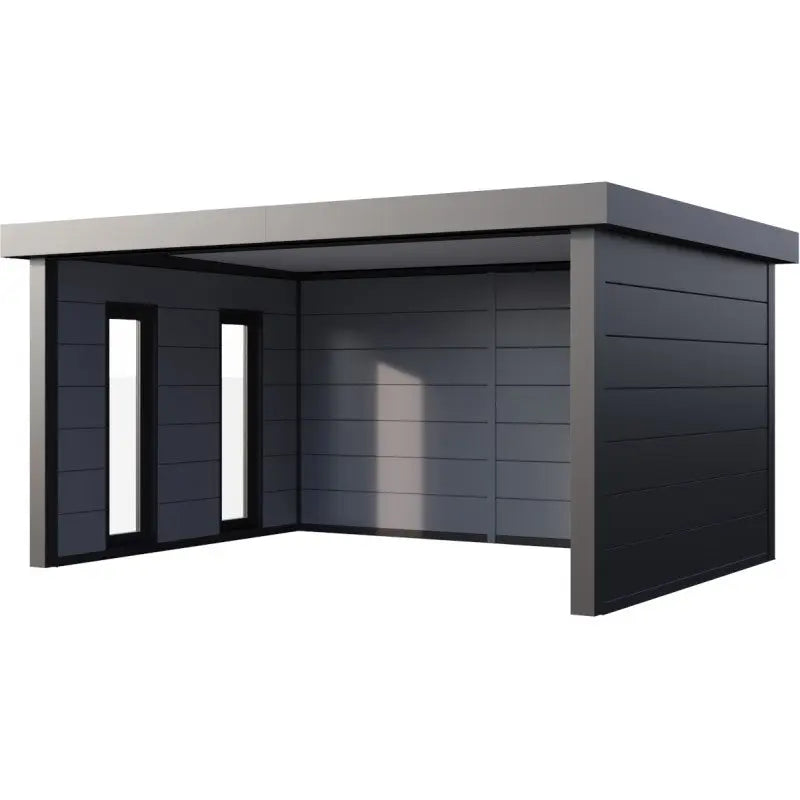 Auvent de jardin en acier galvanisé gris anthracite 17,1m² Singolo 4836 avec 2 fenêtres - Telluria Ma boutique